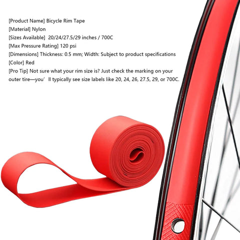 Rim Strip Protector For Road And Mountain Bikes, High Strength Nylon Anti Puncture Rim Liner, Red 2 Pack on bike wheel