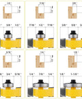 Solid Workhorse 1/4 Inch Shank Rabbet Router Bit Kit With Six Swappable Bearings And Razor Sharp Carbide Edge used to measure wood cut dimensions.