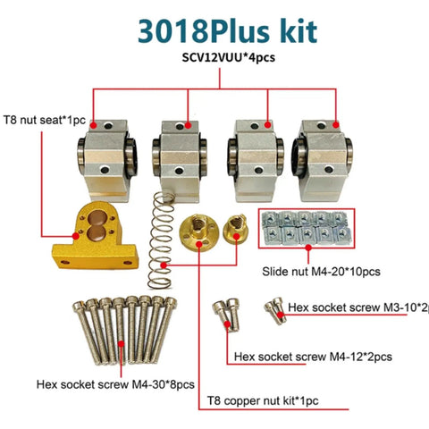 Upgraded Z Axis Slide Table Mount Kit With Steel Drawer Track Guide For 3018 Plus Engraver showing components and hardware for assembly.