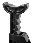 Close-up of 2-ton capacity black jack stand from Hydraulic Trolley Floor Jack Combo With 2 Ton Capacity And 2 Jack Stands, Heavy Duty Steel Build