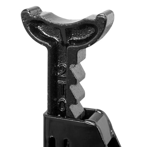 Close-up of 2-ton capacity black jack stand from Hydraulic Trolley Floor Jack Combo With 2 Ton Capacity And 2 Jack Stands, Heavy Duty Steel Build