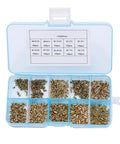 Copper Hollow Rivets Kit For Circuit Boards M0.9 M1.3 M1.5 M1.7 Mixed Sizes for PCB nails in a plastic organizer box