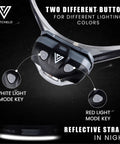 Close-up of Two Pack 2500 Lumen Headlamps With Rechargeable Battery showing buttons for white and red light modes.