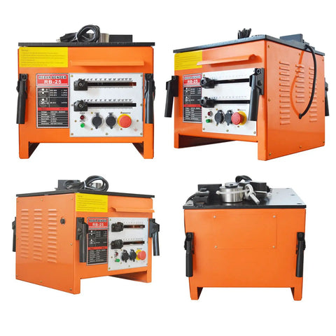 Heavy Duty Electric Rebar Bender Machine 1700W Workhorse with control panel and side handles for bending quarter to one inch steel rods.