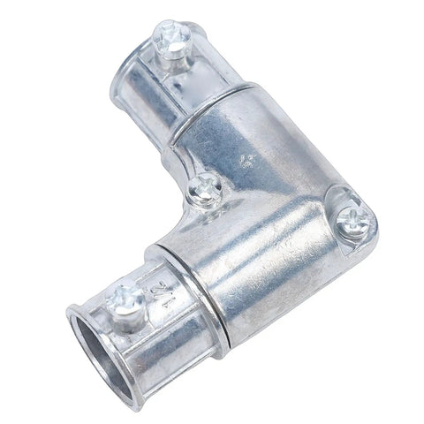 Slick Half Inch 90 Degree Conduit Fitting Interior Corner Pull Elbow in zinc alloy with screw lock design for easy wire routing.