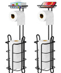Black Free Standing Toilet Paper Holder With Shelf 2 Pack Dope Bathroom Storage Stand Holds One Roll On Arm And Two To Three Extra Rolls On Vertical Spindle