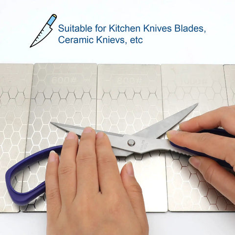 Using Knife Sharpening Stone Set With Five Grits honeycomb plates on scissors in kitchen