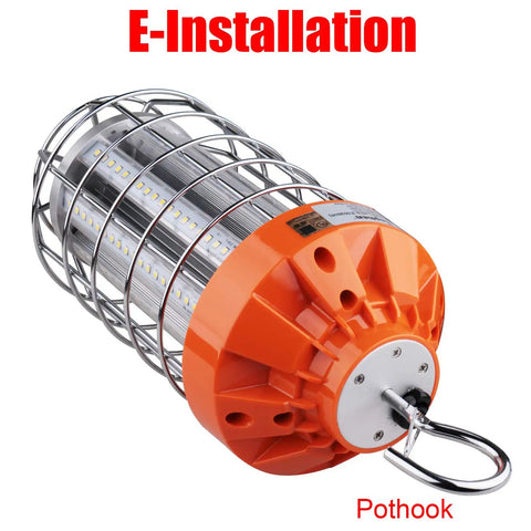 60W LED Work Light With 8400 Lumens, 5000K Daylight Output, showing steel guard and hook design, portable floodlight