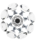 Top view of 12 Pack Diamond Shaped Crystal Glass Drawer Knobs 30mm Cabinet Pull Handles In Silver Finish, arranged in a circle.