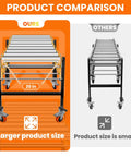 Comparison of Heavy Duty Commercial Expandable Roller Stand With 700 Lbs Capacity showing larger 20 inch size on the left.