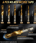 All In One 35 Piece Drill Bit Kit With 3 Step Drills 4 To 12, 4 To 20, 4 To 32, 13 Twist Bits, 6 Taps M3 To M10, 6 Screw Extractors