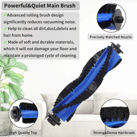 All In One RoboVac Replacement Parts Kit For Popular 11S 12 15C 30 30C 35C Models main brush with blue and black bristles