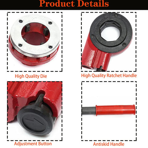 Detailed view of Ratcheting Pipe Threader Kit With Seven Dies Set Covers 3/8 In, 1/2 In, 3/4 In, 1 In, 1-1/4 In, 1-1/2 In, 2 In BSPT components