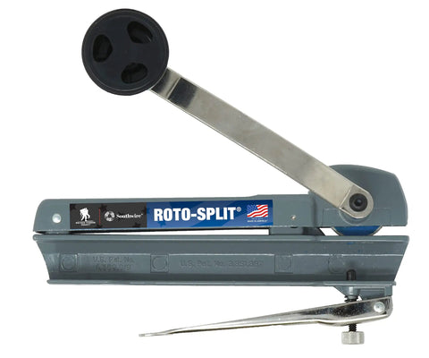 Roto-Split Wounded Warrior Armored Cable Cutter with built-in blade storage, heavy-duty epoxy-enamel body, side view.