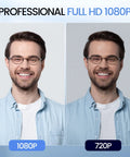 Side-by-side comparison showing 1080P and 720P resolution images of a smiling man wearing glasses.