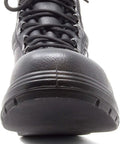Front view of Asphalt Ready Safety Boots With Electrical Hazard Protection, Heat Defender Rubber Sole, Size 9 Black.