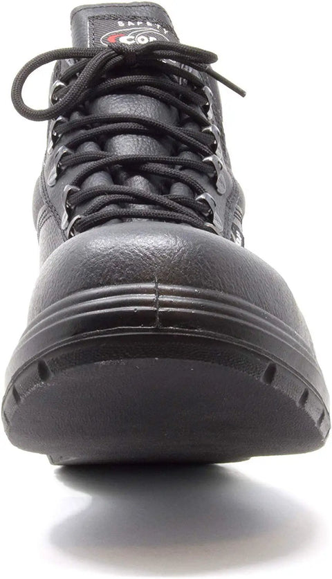 Front view of Asphalt Ready Safety Boots With Electrical Hazard Protection, Heat Defender Rubber Sole, Size 9 Black.