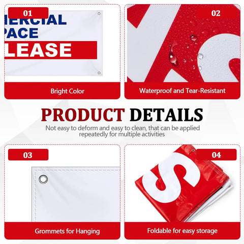 Prime Space For Lease Vinyl Banner Sign 18x48 Inch Heavy Duty Outdoor Advertising Weatherproof Sign With Metal Grommets For Shops Offices And Warehouses, close-up of grommet and folded banner