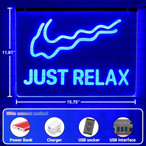 Laser Dotted Neon Sign For Home Decor USB Powered With Dimmer Switch Lit Mood Neon Light Just Relax Design in Blue 15.75 x 11.81 inches