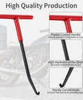 Two red T-handle exhaust spring pullers with curved black shafts and hooks for motorcycle exhaust springs.
