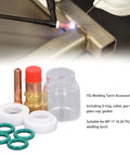 Top Tier 9 Piece TIG Welding Torch Kit With Collet Gas Lens Glass Cup Gasket O Ring For WP 17 18 26 Silly Brass Consumables Steel components and torch in use