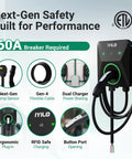 Level 2 EV Charger 48A 11.5KW 240V For Home Use, Fast 46 Mile Per Hour Charge, Adjustable 6-48A, Hardwired Install, UL ETL Energy Star Certified, 60A Breaker Required, Compatible With Most EVs, wall-mounted with cable