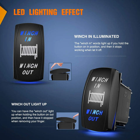 Momentary Laser 7 Pin DPDT Rocker Switch Kit For Heavy Duty Winch Wiring Harness Illuminated 20A At 12V And 10A At 24V close-up