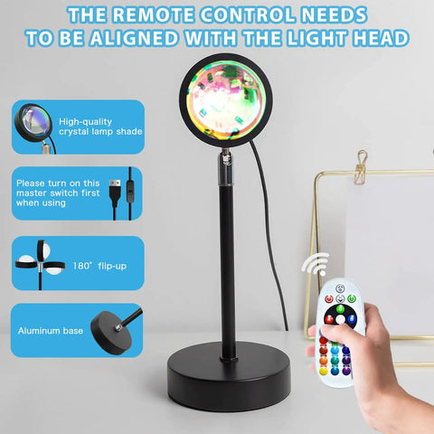 Projection Lamp With App Remote 360 Degree Rotation 16 Color RGB LED Lights featuring remote control and lamp details