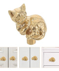 Dope Cat Shaped Brass Cabinet Door Knob With Smooth Finish, Vintage Gold Cabinet Pull For Kitchen And Home Decor