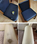 Leather Repair Patch Tape 8x54 Inch Self Adhering Patch Kit For Furniture Sofas Vinyl Car Seats Couch Chairs Shoes And Jackets Gold Color Quick Fix For Tears And Scuffs shown on chair before and after repair comparison