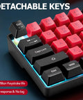 Close-up of Solid Compact 68 Key Wired Keyboard with detachable red and black keys for fast typing and gaming.