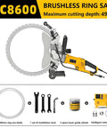 Heavy Duty Beast Mode Brushless Electric Concrete Saw Wall Chaser Ring Cutter With Diamond Blade and Water Fed Dust Suppression.