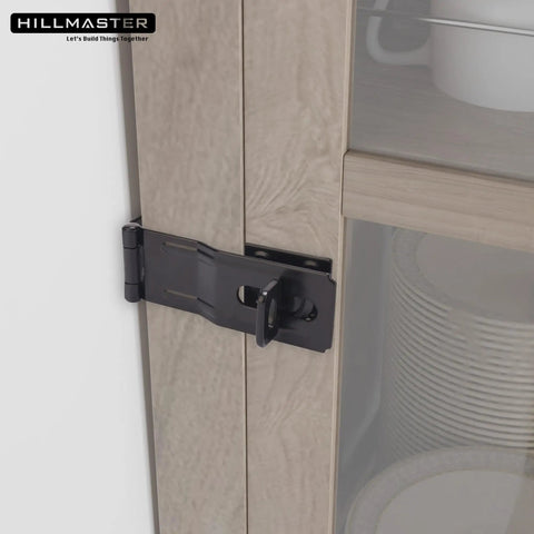 Heavy Duty Swivel Staple Hasps With Twist Knob Padlock Clasp secures cabinet doors with rust-proof steel finish.
