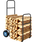 Heavy Duty Firewood Log Cart Carrier With Pneumatic Rubber Wheels, 250 Lb Load Capacity loaded with firewood