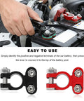 Image of Heavy Duty Aluminum Battery Terminal Connectors Two Piece Set with anti-corrosion washers on car battery.
