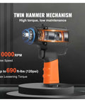 Pneumatic Air Impact Wrench With 3/8 Inch Square Drive And 690 Ft Lbs Of Knuckle Busting Torque Lightweight Aluminum Body displayed with twin hammer mechanism.