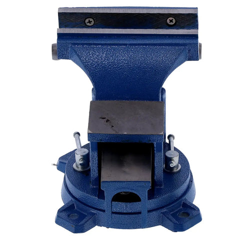 Heavy Duty 6 Inch Metal Bench Vise With 360 Degree Swivel Base 140mm Opening 45# Steel Jaws Anvil And Non Slip Pressure Plate front view