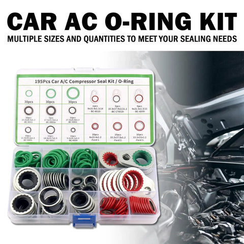 195 Piece O Ring Assortment Kit For Car Air Conditioning Systems With Multi Size O Rings And Gaskets 90 O Rings in case