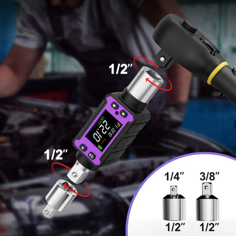1/2 Inch Digital Torque Adapter Set With Ultra Slim Design For Tight Spaces, Delivers 0.4-22.1 Ft-Lb (0.6-30 Nm) Of Precise Torque, Great For Engine Bays, Bicycle Spokes, And Other Confined Work Areas. 1/2-inch digital torque adapter with 1/4 and 3/8 reducers
