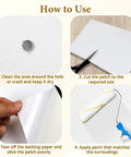 Instructions showing how to use White Self-Adhesive Vinyl Siding Patch Kit With 20 Patches For Quick Patch Ups On Cracks, Holes, Or Blemishes