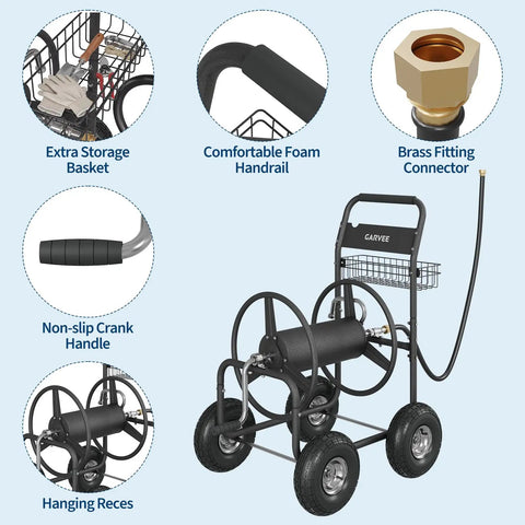 Grab And Go Mobile Garden Hose Reel Cart With Wheels Holds Up To 300 Feet Of Five Eighth Inch Hose Heavy Duty Water Reel.
