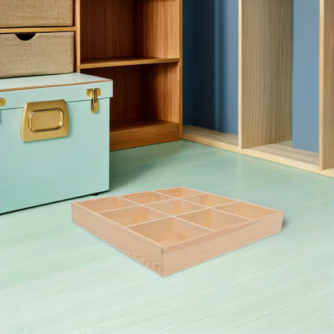 Top Notch Nine Section Wooden Underwear Drawer Organizer For Closet And Bedroom Keeps Your Socks And Lingerie Neatly Sorted With Space Saving Design For A Clean Setup on a light floor.