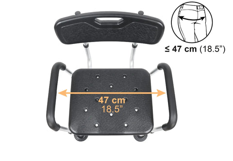 Top view of Shower Chair For Elderly And Disability Bath Safety That Feels Comfy Height Adjustable Non Slip Tips Removable Armrests