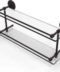 Double Gallery Rail Glass Shelf 22 Inch Wide Antique Bronze Finish, Slick Tempered Glass With Concealed Mounting, Solid Brass Hardware