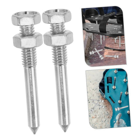 Close-up of metal stakes from 20 Pack Grass Spike Aerator Shoes For Lawn Soil Aeration With Heavy Duty Metal Stakes Versatile On Any Terrain Loosen Compacted Soil Improve Lawn Health And Growth With Easy Adjustable Straps And Durable Spikes