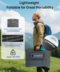 Man carrying Portable 200W Foldable Solar Panel With Adjustable Kickstand For Power Stations And Off Grid RV Camping IP65 Waterproof Lightweight 23 Percent High Efficiency Outdoor Solar Charger