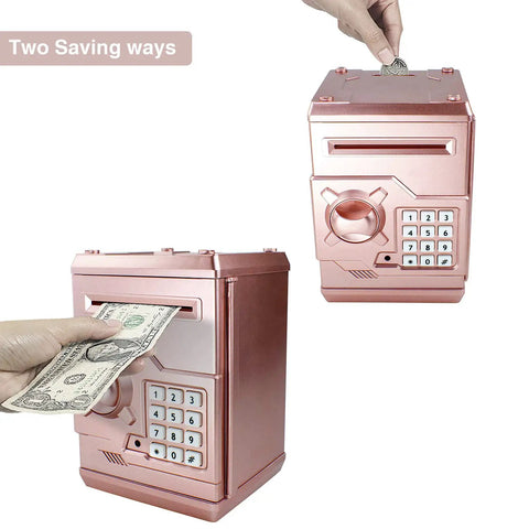 Cool Mini ATM Piggy Bank For Kids With Electronic Code Lock And Money Counter, Safe Coin Bank For Boys And Girls in Rose Gold