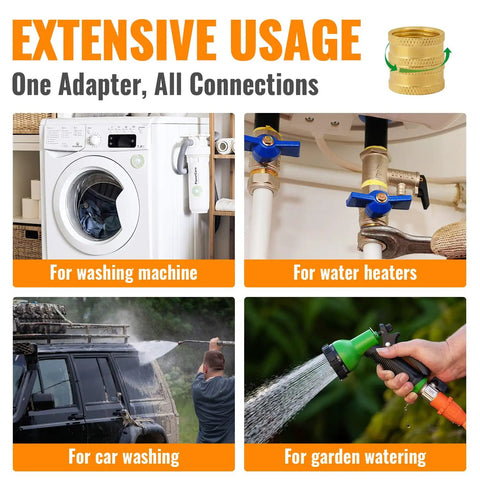 Double Female Garden Hose Connector 3/4 Inch Brass Swivel Adapter With Washers No Fuss Quick Connect Durable Outdoor Hose Fittings For Easy Leak Free Attachments To Most Standard Hoses for washing machine, water heater, car wash, and garden watering