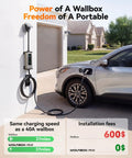 Car using Level 1 And Level 2 40 Amp EV Charger With J1772, ETL Certified, 25 Foot Cable, portable wall charging setup