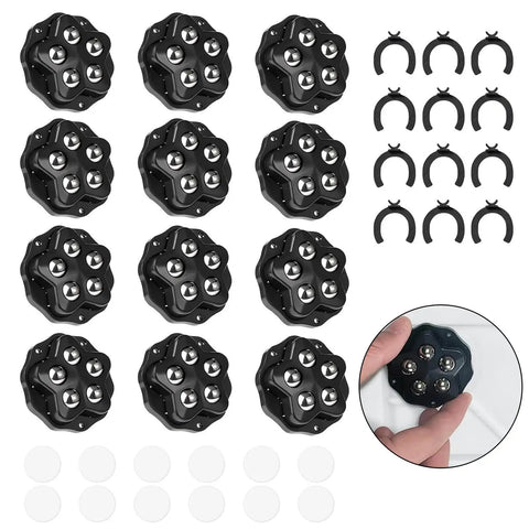 Badass Heavy Duty Furniture Caster Wheels Peel And Stick Easy Glide Self Adhesive Roller Moves Smooth On Hardwood Floor With Zero Dings Awesome Mobility Kit For Sofas And Beds with black surface and steel balls.